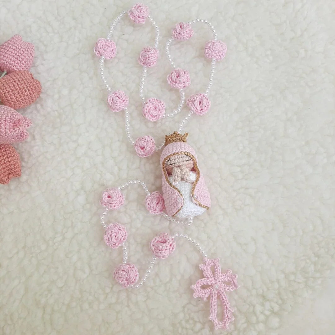 Terço Nossa Senhora | Com Flores em Crochê